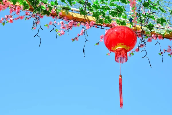 Lampe Chinoise Rouge Sur Arbre Dans Nouvelle Année — Photo