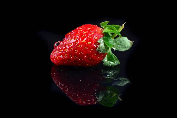 Fresh Strawberries Black Background — Stock Photo, Image