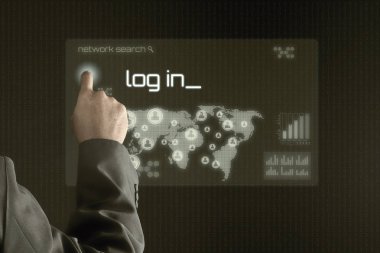 İş adamı sanal ekrana işaret etti. İş & Teknoloji C