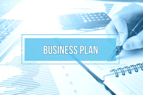 Ручная запись на блокноте с текстом BUSINESS PLAN — стоковое фото