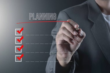 İş adamı nın el yazma veya yazma Planlama