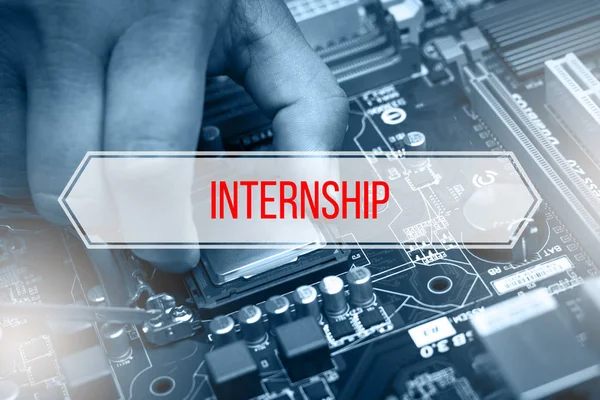 Concetto di computer con testo INTERNSHIP — Foto Stock