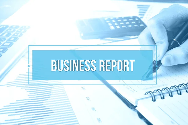 Hand schrijven op lege notitieblok met tekst Business Report — Stockfoto