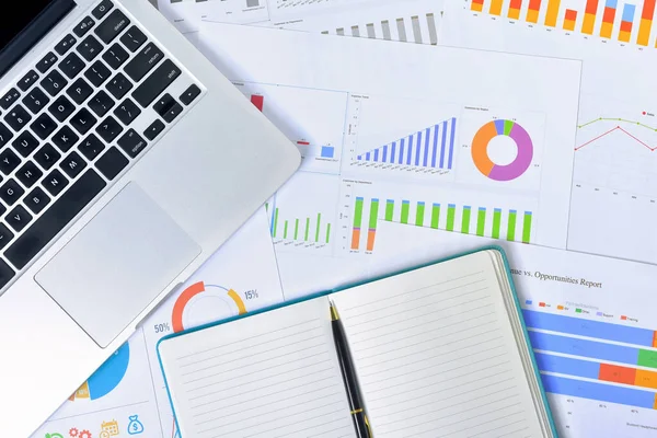 İş ve Mali Konseptler. Grafik ve kalemli dizüstü bilgisayar.