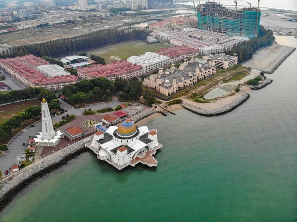 Letecký Pohled Mešitu Malacca Straits Nebo Masjid Selat Melaka — Stock fotografie