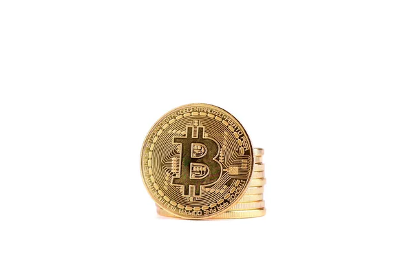 Złote Bitcoiny Izolowane Białym Tle Kryptowaluta — Zdjęcie stockowe