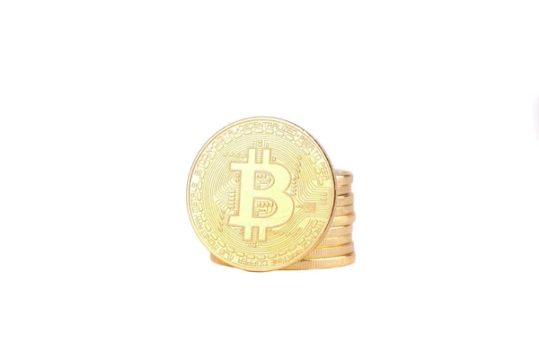 Bitcoins Dourados Isolados Fundo Branco Criptomoeda — Fotografia de Stock