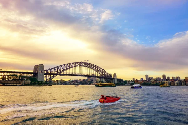 Hermosa Vista Atardecer Sobre Puente Del Puerto Sydney —  Fotos de Stock