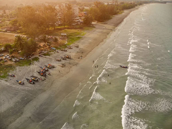 Beautiful Aerial View Beserah Beach Kuantan Fisherman Boats Laying Sand — Stock Photo, Image