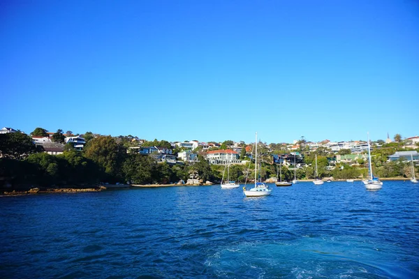 Łodzie Sydney Harbour Niebieskim Niebem — Zdjęcie stockowe