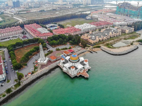 Letecký Pohled Mešitu Malacca Straits Nebo Masjid Selat Melaka — Stock fotografie