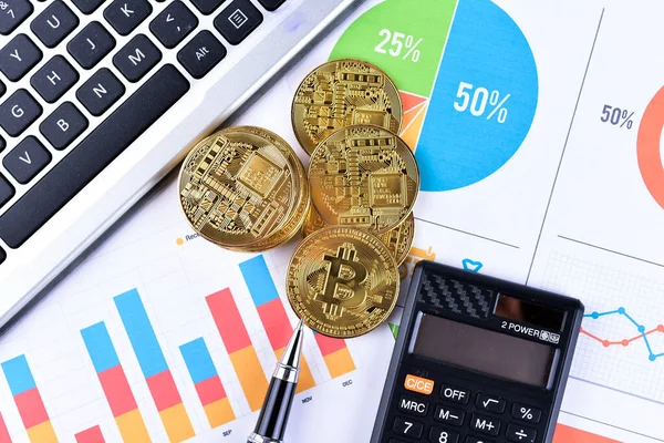 Concetto Crescita Finanziaria Istogramma Con Bitcoin Tastiera Grafico Stampato Foto Immagine Stock