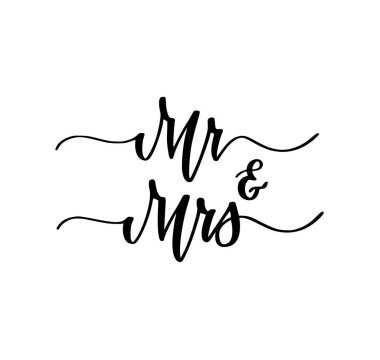 Mr and Mrs wedding engagement party sweet calligraphy design clipart
