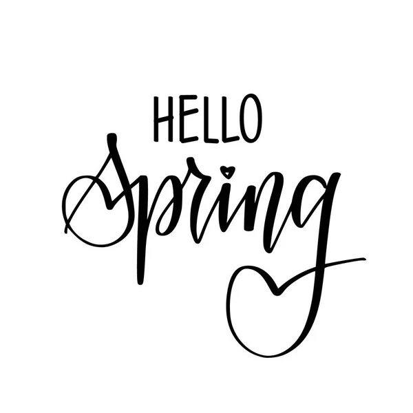 Hola primavera vector saludos estacionales caligrafía moderna dibujada a mano — Vector de stock