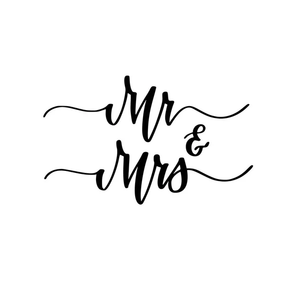 Señor y señora boda compromiso fiesta dulce caligrafía diseño — Vector de stock