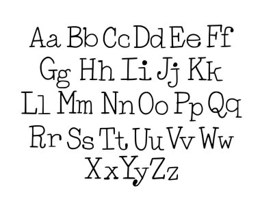 Daktilo stili yazı tipi. Elle çizilmiş doodly ince küçük ve büyük harf seti.