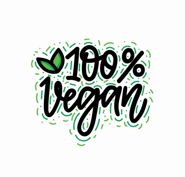 100 per cent vegan vector hand-written lettering calligraphy eco label design — Stock Vector