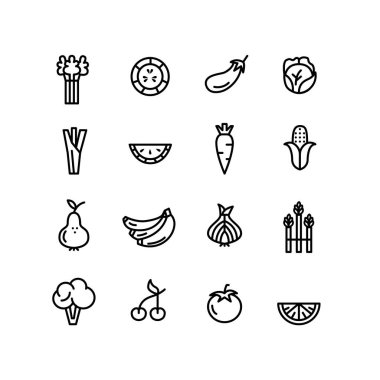 Sebzeler ve meyveler sağlıklı beslenme ikonları