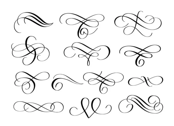 Vector tourbillon fleurit encre stylo calligraphie ensemble — Image vectorielle