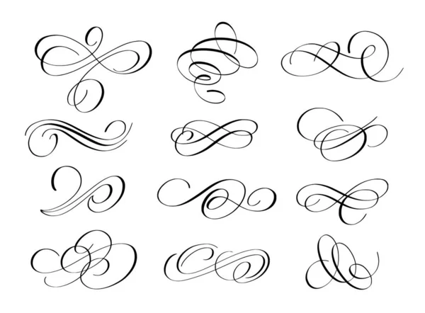 Vector grunge fleurit encrier stylo calligraphie ensemble — Image vectorielle