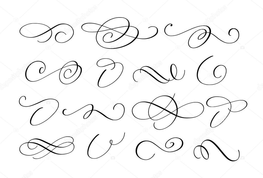 Simple elegant ink calligraphy design elements set