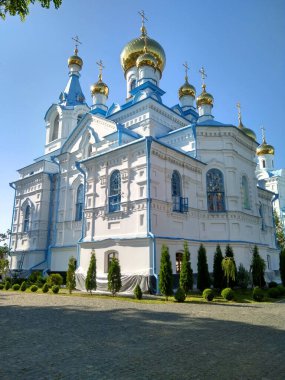 Pochaev Manastırı 'nın güzel manzarası. Ortodoks Kilisesi 