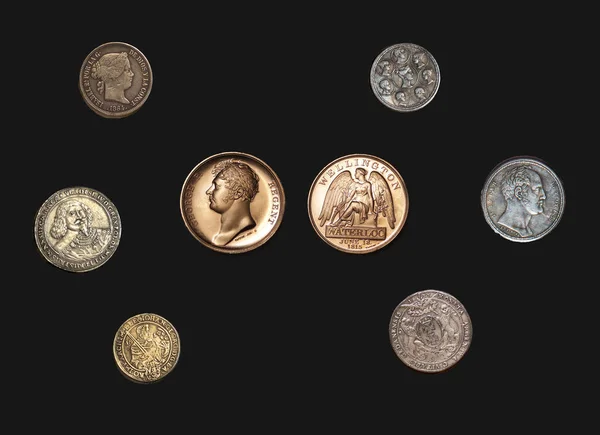 Conjunto Monedas Antiguas Aisladas Fondo — Foto de Stock