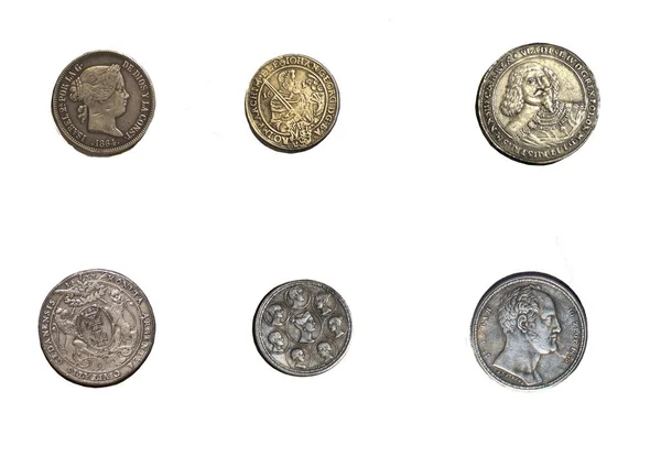 Набір Старих Античних Монет Білому Тлі — стокове фото