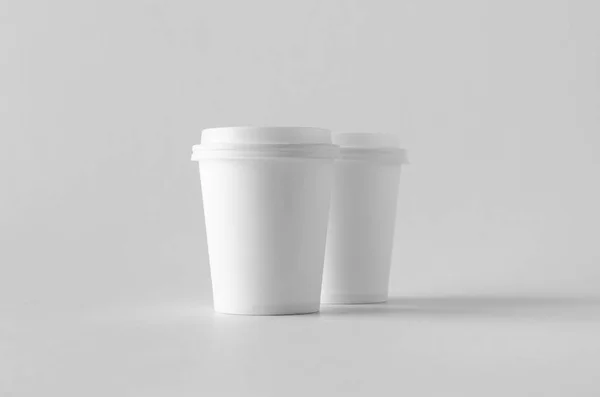 Uncji Białe Kawy Papier Cup Makiety Pokrywką — Zdjęcie stockowe