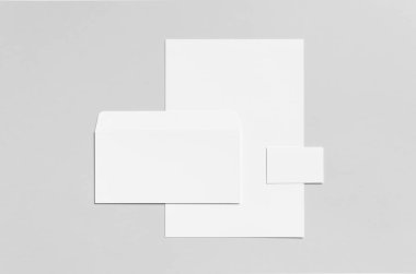 Marka / Kırtasiye Mock-Up - beyaz - Antetli kağıdı (A4), Dl zarf, iş kartı (85x55mm)