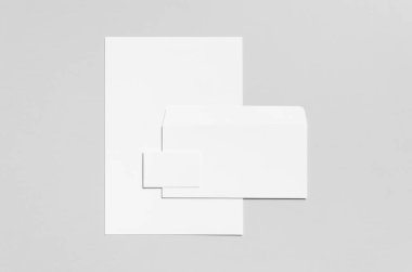 Marka / Kırtasiye Mock-Up - beyaz - Antetli kağıdı (A4), Dl zarf, iş kartı (85x55mm)
