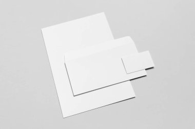 Marka / Kırtasiye Mock-Up - beyaz - Antetli kağıdı (A4), Dl zarf, iş kartı (85x55mm)