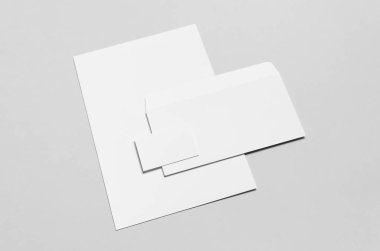 Marka / Kırtasiye Mock-Up - beyaz - Antetli kağıdı (A4), Dl zarf, iş kartı (85x55mm)