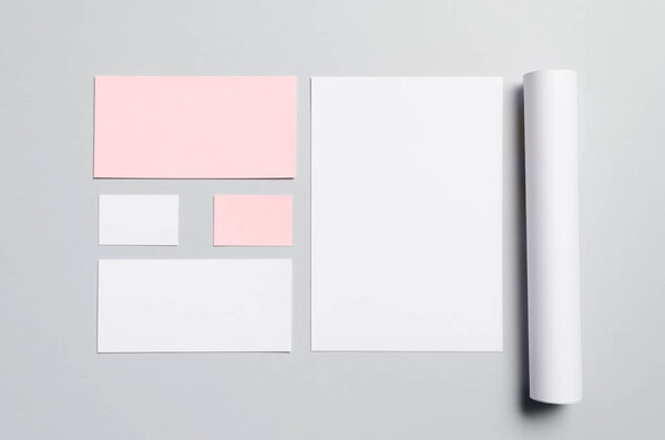 Branding / Stationery Mock-Up - Pink & White - Letterhead (A4), DL Envelope, Compliments Slip (99x210mm), Business Cards (85x55mm), Mailing Tube