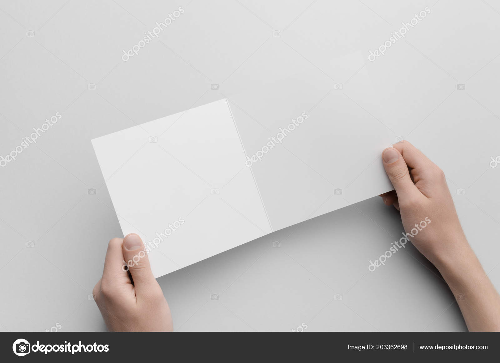 Download Square Fold Brochure Mock Male Hands Holding Blank Fold Gray Stock Photo Image By C Shablonstudio 203362698