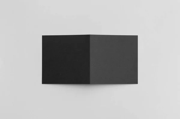 Μαύρο Τετράγωνο Mock Δίπτυχο Φυλλάδιο — Φωτογραφία Αρχείου