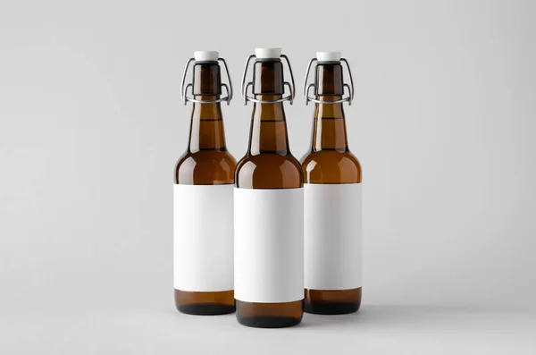 Bier Fles Mock Drie Flessen Blank Label — Stockfoto