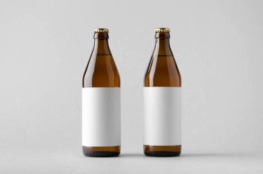 Bira şişe Mock-Up-iki şişe. Boş etiket