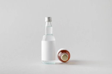 Minyatür ruhları / şişe Mock-Up-iki şişe içki. Boş etiket