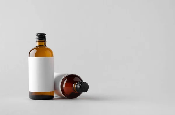 Farmaceutiska Flaska Mock Två Flaskor Tom Etikett — Stockfoto