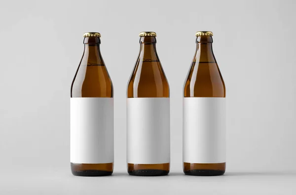 Макет Бутылки Пива Три Бутылки Blank Label — стоковое фото