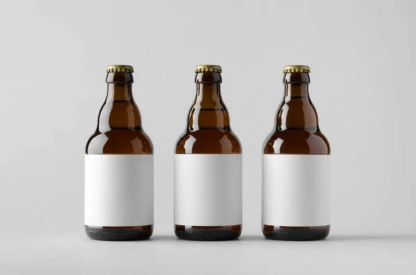 Bier Fles Mock Drie Flessen Blank Label — Stockfoto