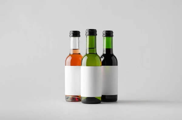 Wine Quarter Mini Bottle Mock Three Bottles Blank Label — Stock Photo, Image