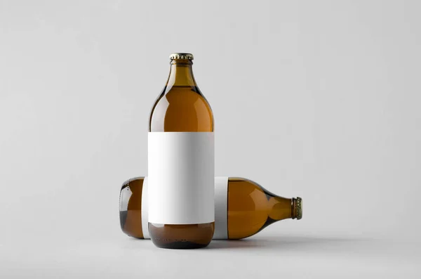 Макет Бутылки Пива Две Бутылки Blank Label — стоковое фото