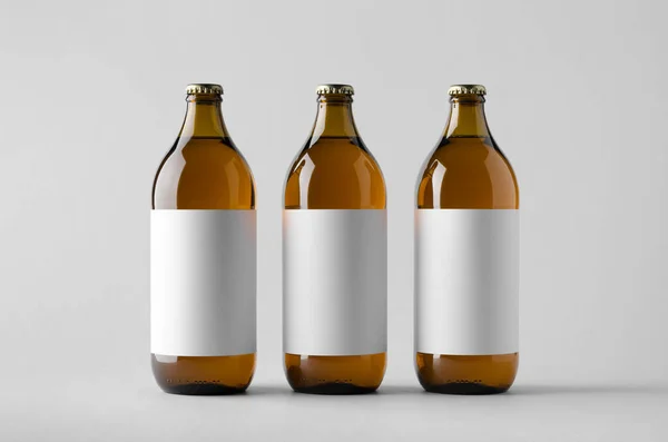 Bier Fles Mock Drie Flessen Blank Label — Stockfoto