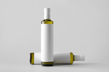 Zeytin / ayçiçeği / susam yağı şişe Mock-Up-iki şişe. Boş etiket