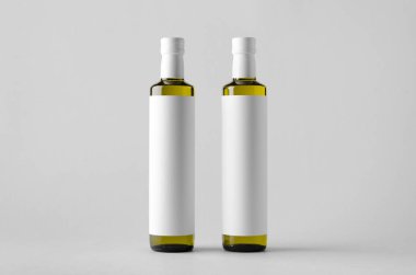 Zeytin / ayçiçeği / susam yağı şişe Mock-Up-iki şişe. Boş etiket