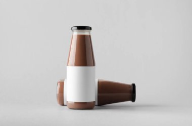 Çikolatalı süt şişesi Mock-Up-iki şişe. Boş etiket