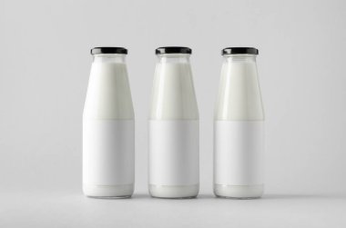 Süt şişesi Mock-Up-üç şişe. Boş etiket