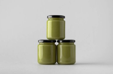 Kabak / kenevir tohumu tereyağı kavanoz Mock-Up-üç kavanoz